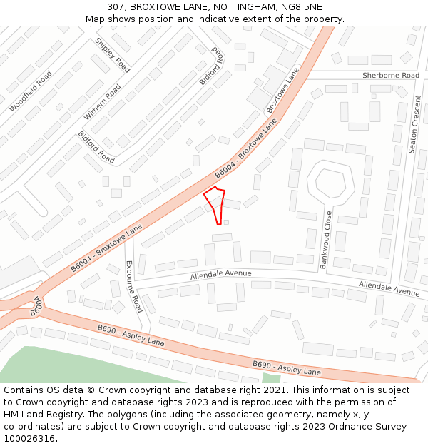 307, BROXTOWE LANE, NOTTINGHAM, NG8 5NE: Location map and indicative extent of plot