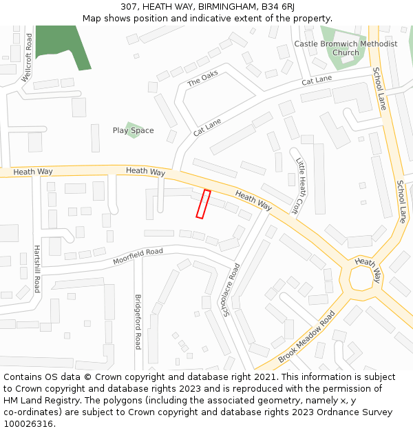 307, HEATH WAY, BIRMINGHAM, B34 6RJ: Location map and indicative extent of plot