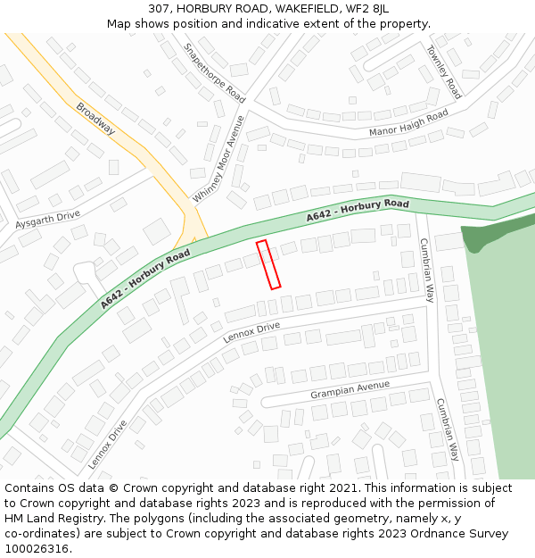 307, HORBURY ROAD, WAKEFIELD, WF2 8JL: Location map and indicative extent of plot