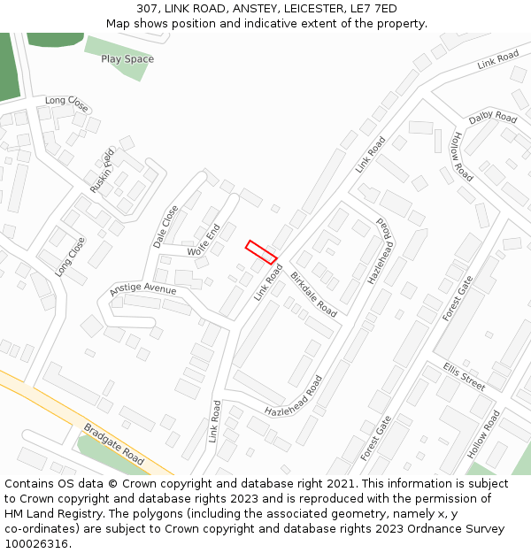 307, LINK ROAD, ANSTEY, LEICESTER, LE7 7ED: Location map and indicative extent of plot