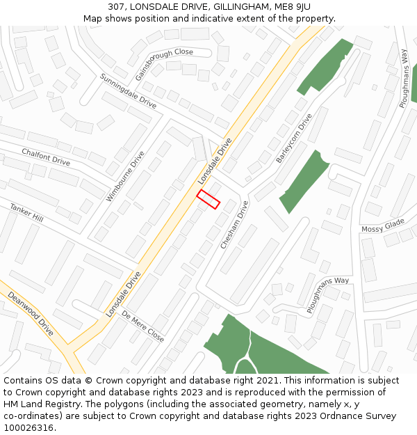 307, LONSDALE DRIVE, GILLINGHAM, ME8 9JU: Location map and indicative extent of plot