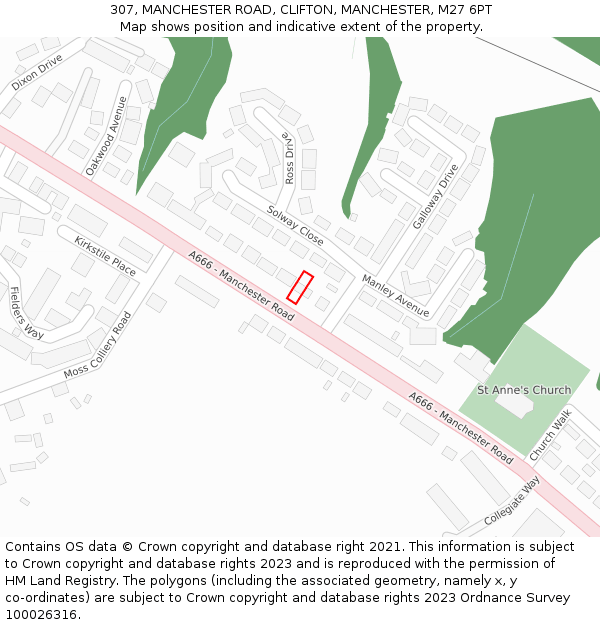307, MANCHESTER ROAD, CLIFTON, MANCHESTER, M27 6PT: Location map and indicative extent of plot