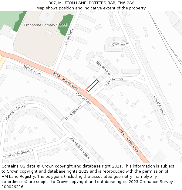 307, MUTTON LANE, POTTERS BAR, EN6 2AY: Location map and indicative extent of plot