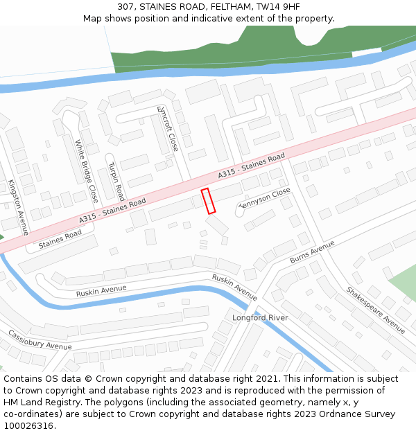 307, STAINES ROAD, FELTHAM, TW14 9HF: Location map and indicative extent of plot