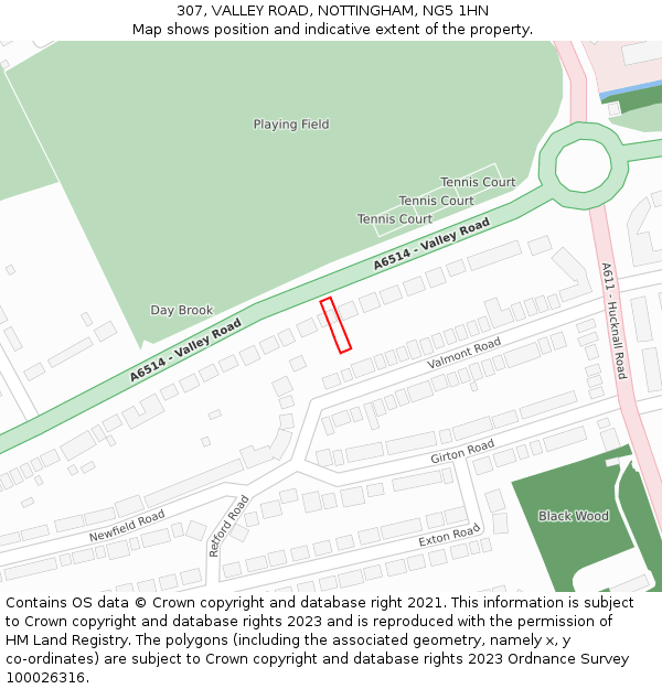 307, VALLEY ROAD, NOTTINGHAM, NG5 1HN: Location map and indicative extent of plot
