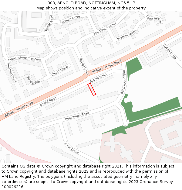 308, ARNOLD ROAD, NOTTINGHAM, NG5 5HB: Location map and indicative extent of plot
