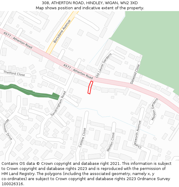 308, ATHERTON ROAD, HINDLEY, WIGAN, WN2 3XD: Location map and indicative extent of plot