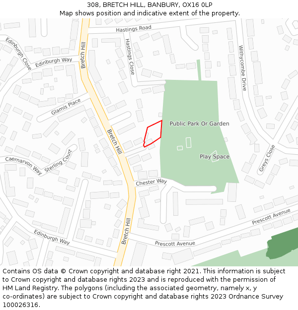 308, BRETCH HILL, BANBURY, OX16 0LP: Location map and indicative extent of plot
