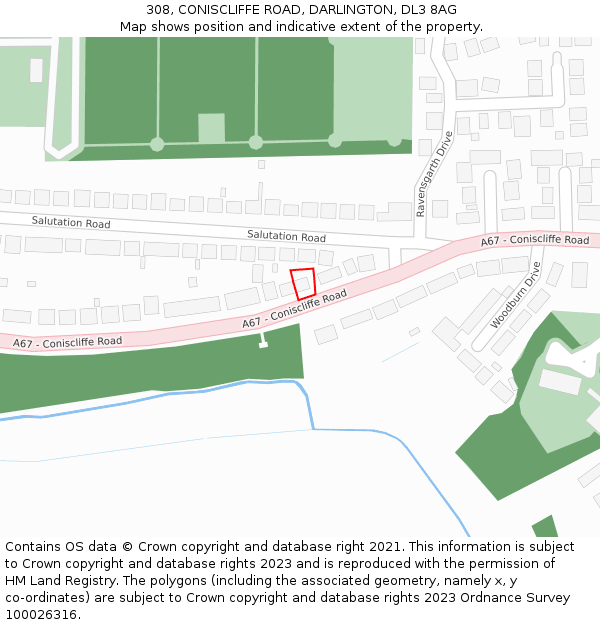 308, CONISCLIFFE ROAD, DARLINGTON, DL3 8AG: Location map and indicative extent of plot