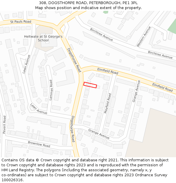 308, DOGSTHORPE ROAD, PETERBOROUGH, PE1 3PL: Location map and indicative extent of plot