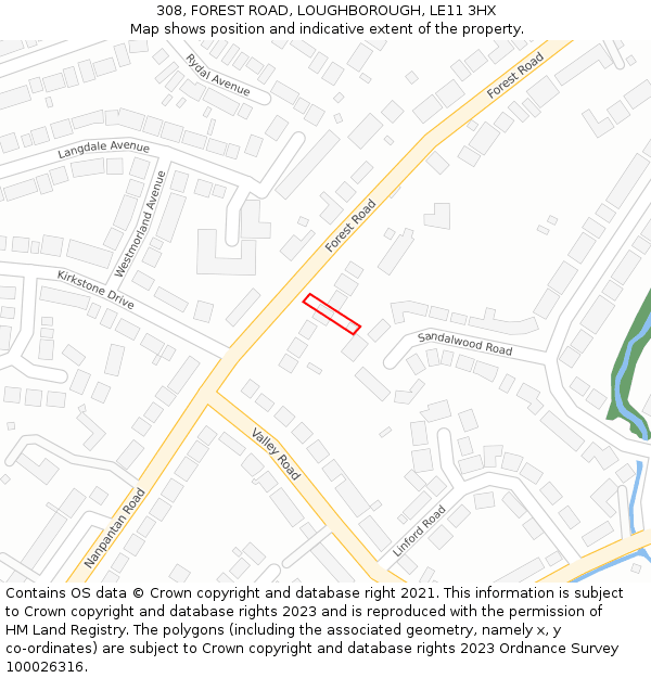 308, FOREST ROAD, LOUGHBOROUGH, LE11 3HX: Location map and indicative extent of plot
