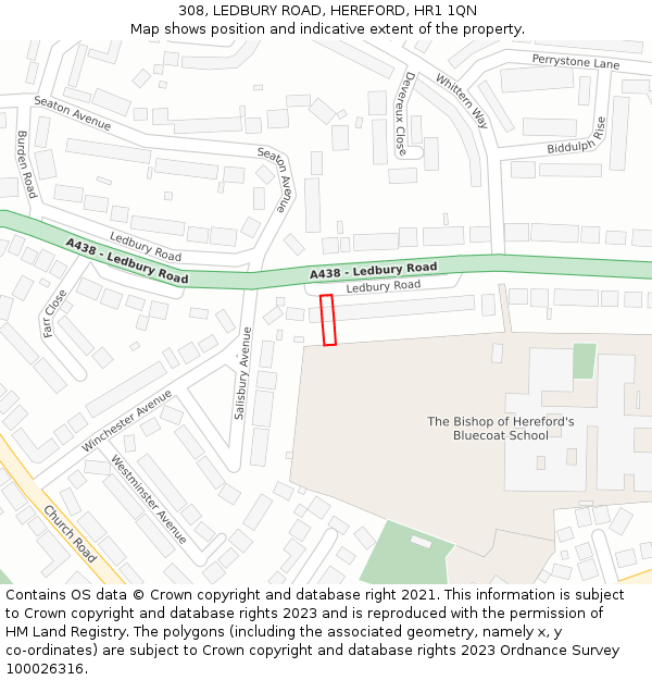 308, LEDBURY ROAD, HEREFORD, HR1 1QN: Location map and indicative extent of plot