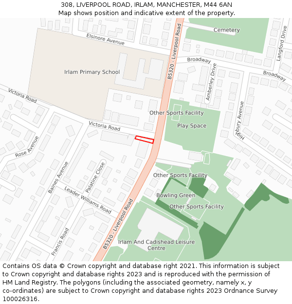 308, LIVERPOOL ROAD, IRLAM, MANCHESTER, M44 6AN: Location map and indicative extent of plot