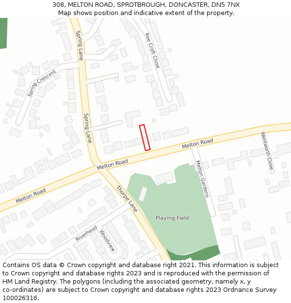 308, MELTON ROAD, SPROTBROUGH, DONCASTER, DN5 7NX: Location map and indicative extent of plot