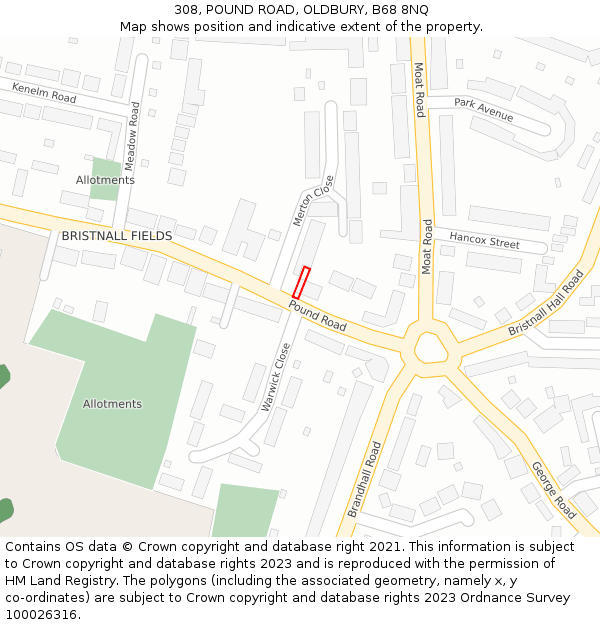 308, POUND ROAD, OLDBURY, B68 8NQ: Location map and indicative extent of plot