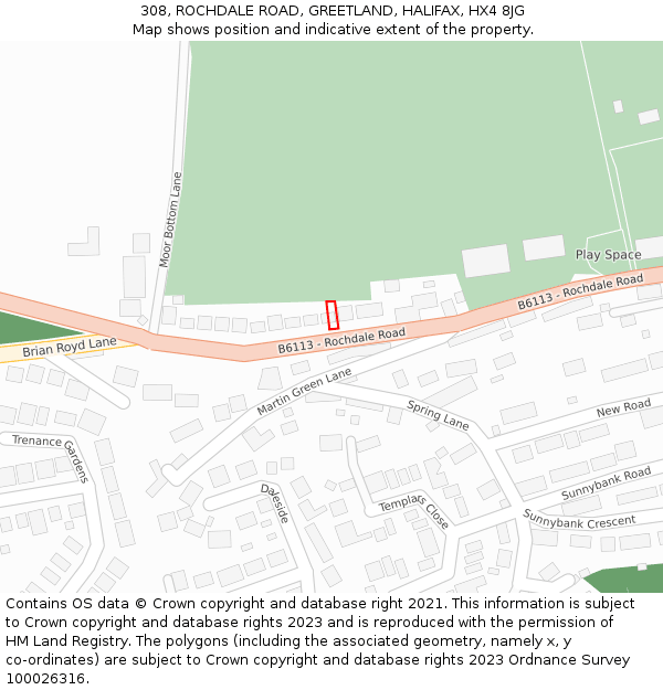 308, ROCHDALE ROAD, GREETLAND, HALIFAX, HX4 8JG: Location map and indicative extent of plot