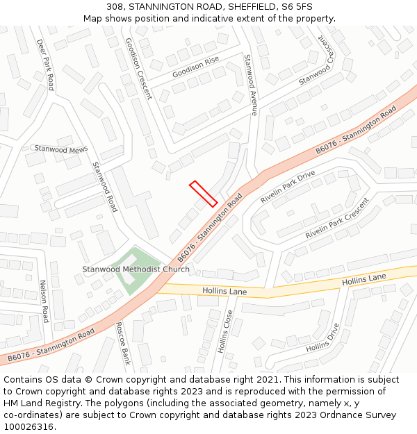 308, STANNINGTON ROAD, SHEFFIELD, S6 5FS: Location map and indicative extent of plot