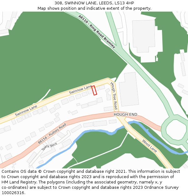 308, SWINNOW LANE, LEEDS, LS13 4HP: Location map and indicative extent of plot