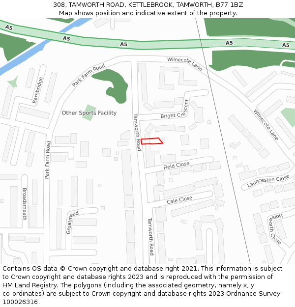 308, TAMWORTH ROAD, KETTLEBROOK, TAMWORTH, B77 1BZ: Location map and indicative extent of plot