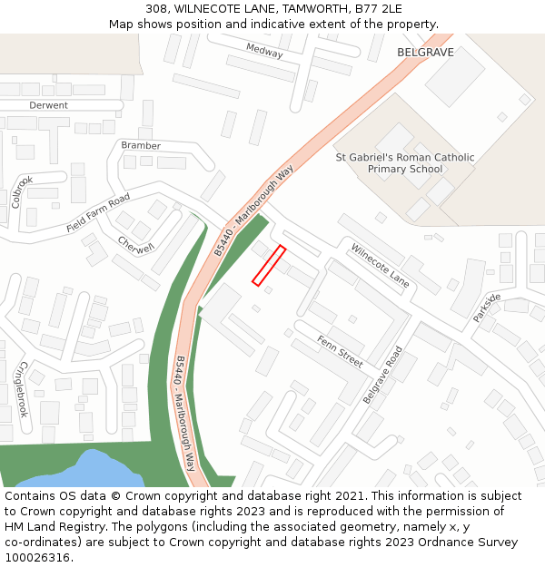 308, WILNECOTE LANE, TAMWORTH, B77 2LE: Location map and indicative extent of plot