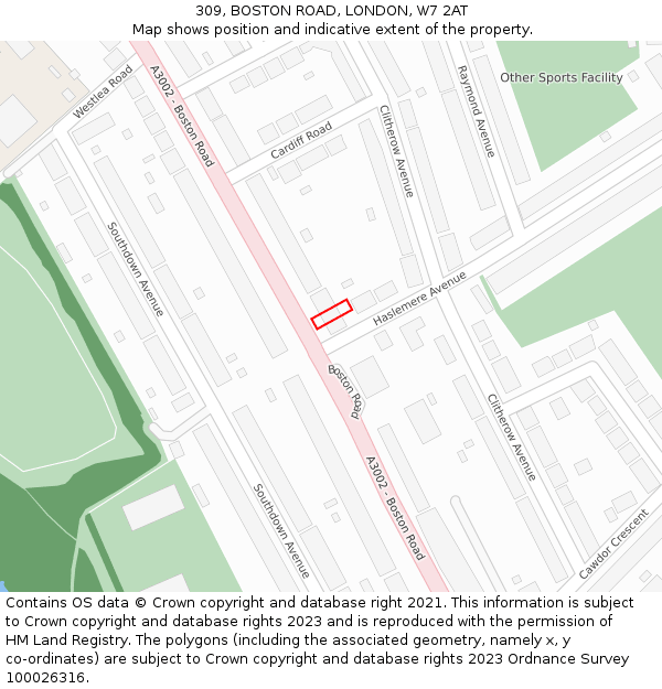 309, BOSTON ROAD, LONDON, W7 2AT: Location map and indicative extent of plot