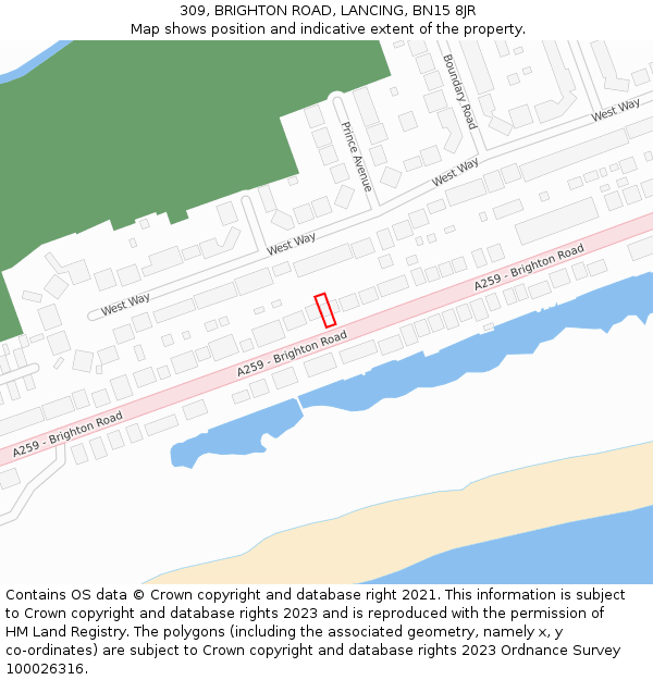 309, BRIGHTON ROAD, LANCING, BN15 8JR: Location map and indicative extent of plot