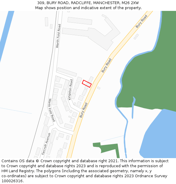 309, BURY ROAD, RADCLIFFE, MANCHESTER, M26 2XW: Location map and indicative extent of plot