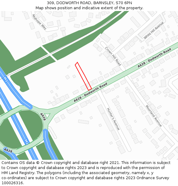 309, DODWORTH ROAD, BARNSLEY, S70 6PN: Location map and indicative extent of plot