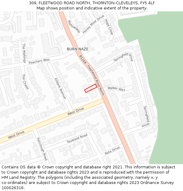 309, FLEETWOOD ROAD NORTH, THORNTON-CLEVELEYS, FY5 4LF: Location map and indicative extent of plot