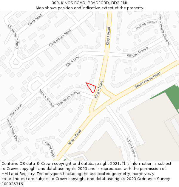 309, KINGS ROAD, BRADFORD, BD2 1NL: Location map and indicative extent of plot