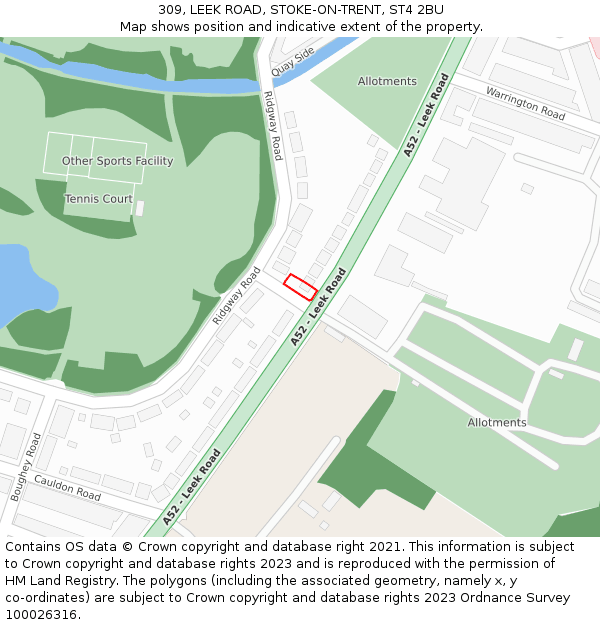 309, LEEK ROAD, STOKE-ON-TRENT, ST4 2BU: Location map and indicative extent of plot