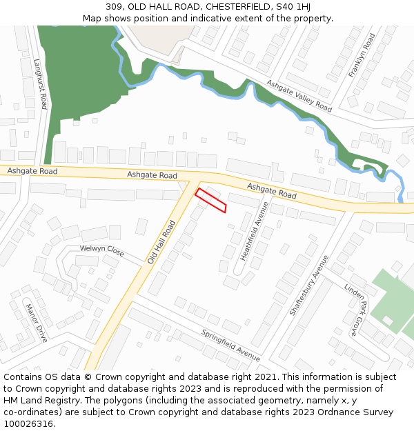 309, OLD HALL ROAD, CHESTERFIELD, S40 1HJ: Location map and indicative extent of plot