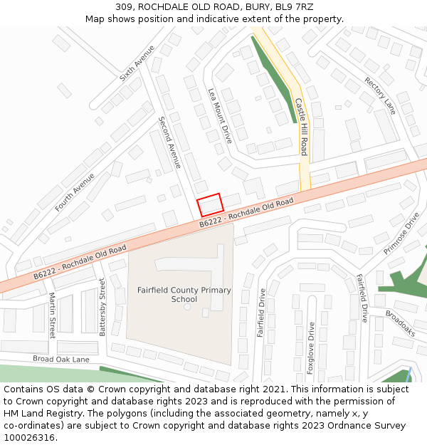 309, ROCHDALE OLD ROAD, BURY, BL9 7RZ: Location map and indicative extent of plot