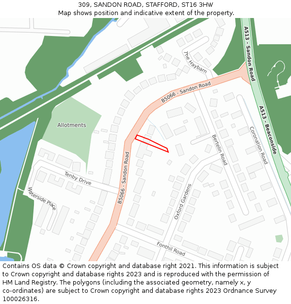 309, SANDON ROAD, STAFFORD, ST16 3HW: Location map and indicative extent of plot