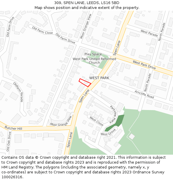 309, SPEN LANE, LEEDS, LS16 5BD: Location map and indicative extent of plot
