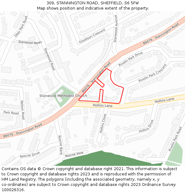 309, STANNINGTON ROAD, SHEFFIELD, S6 5FW: Location map and indicative extent of plot