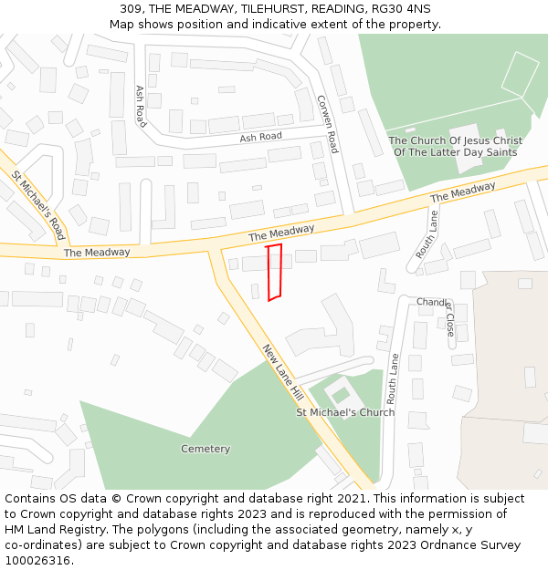 309, THE MEADWAY, TILEHURST, READING, RG30 4NS: Location map and indicative extent of plot