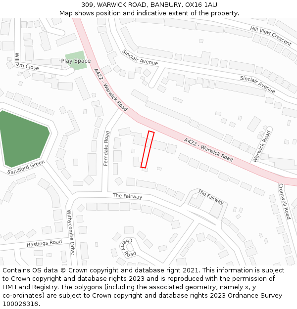309, WARWICK ROAD, BANBURY, OX16 1AU: Location map and indicative extent of plot