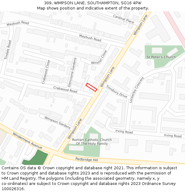 309, WIMPSON LANE, SOUTHAMPTON, SO16 4PW: Location map and indicative extent of plot