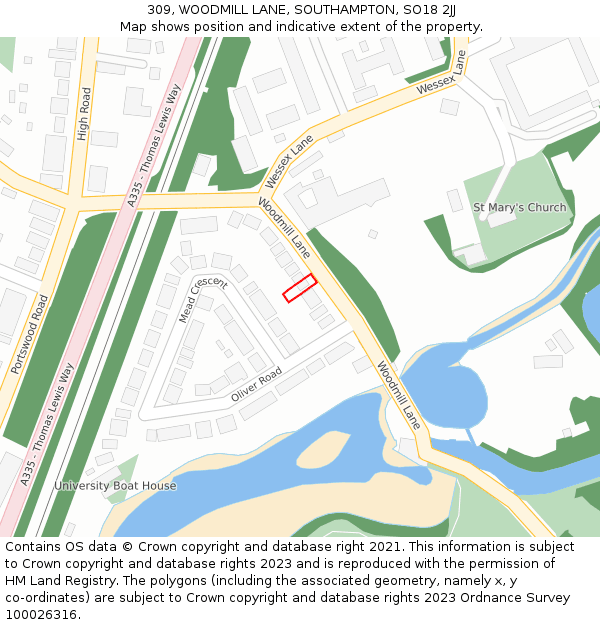 309, WOODMILL LANE, SOUTHAMPTON, SO18 2JJ: Location map and indicative extent of plot