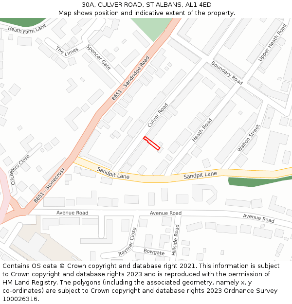 30A, CULVER ROAD, ST ALBANS, AL1 4ED: Location map and indicative extent of plot