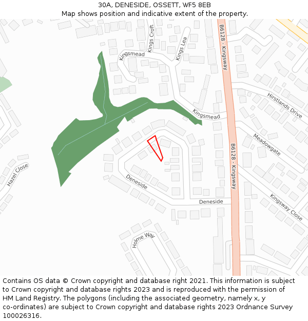 30A, DENESIDE, OSSETT, WF5 8EB: Location map and indicative extent of plot