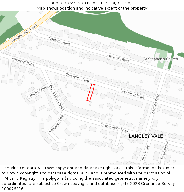 30A, GROSVENOR ROAD, EPSOM, KT18 6JH: Location map and indicative extent of plot