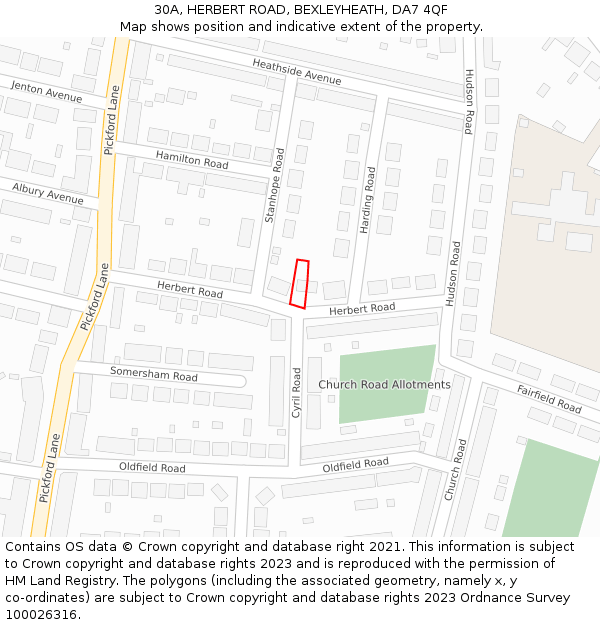 30A, HERBERT ROAD, BEXLEYHEATH, DA7 4QF: Location map and indicative extent of plot