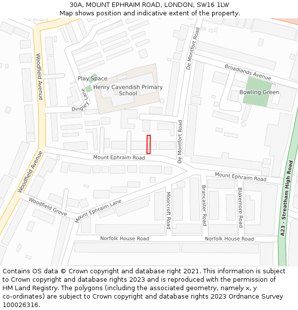 30A, MOUNT EPHRAIM ROAD, LONDON, SW16 1LW: Location map and indicative extent of plot