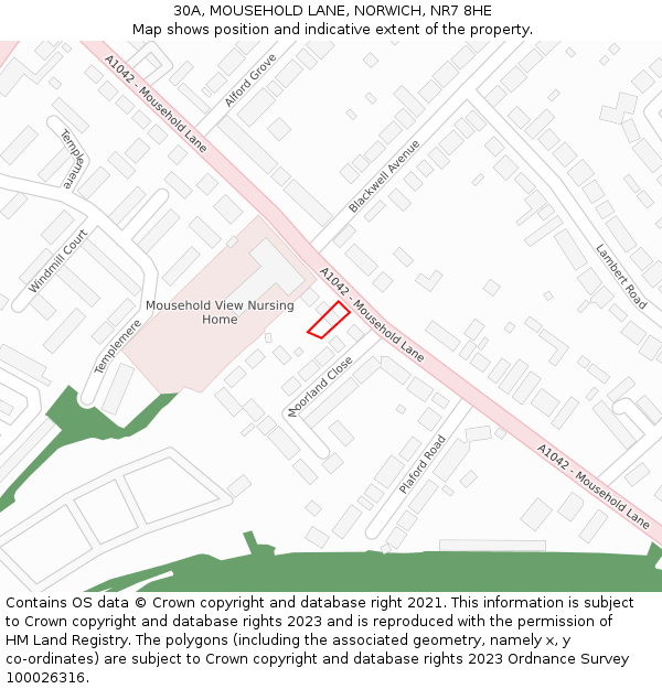 30A, MOUSEHOLD LANE, NORWICH, NR7 8HE: Location map and indicative extent of plot