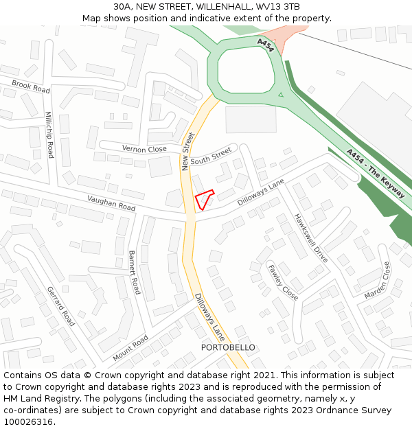 30A, NEW STREET, WILLENHALL, WV13 3TB: Location map and indicative extent of plot
