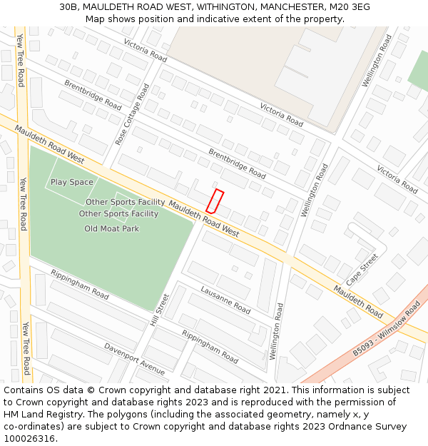 30B, MAULDETH ROAD WEST, WITHINGTON, MANCHESTER, M20 3EG: Location map and indicative extent of plot