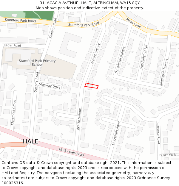 31, ACACIA AVENUE, HALE, ALTRINCHAM, WA15 8QY: Location map and indicative extent of plot