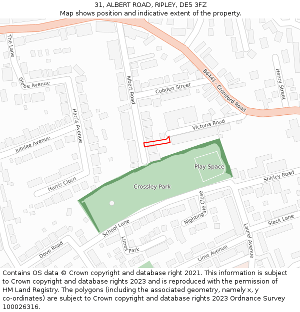 31, ALBERT ROAD, RIPLEY, DE5 3FZ: Location map and indicative extent of plot
